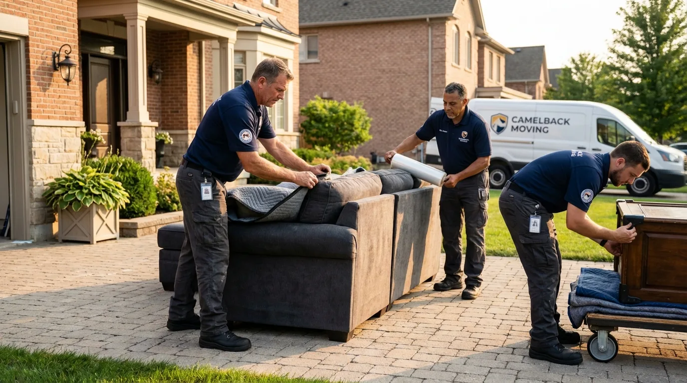 Large estate moving crew wrapping furniture in South Roxana, IL